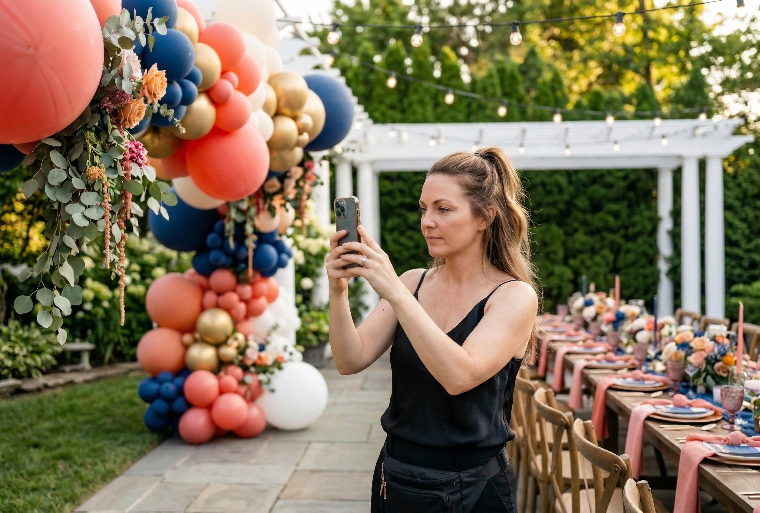 Event planner taking content at event with phone